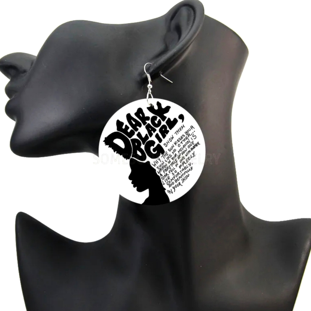 Big Bold "Dear Black Girl" Earrings with Inspirational Message